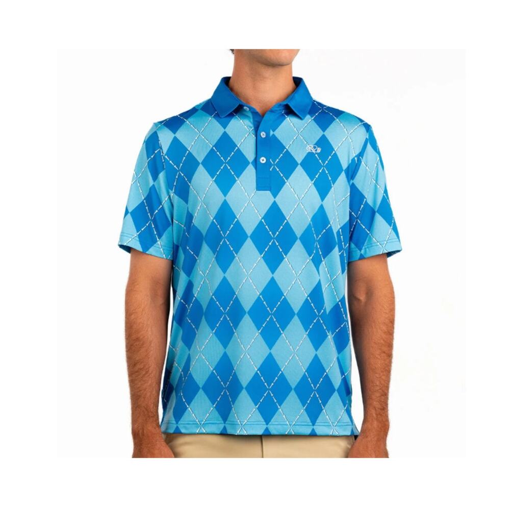 Good Good Mens Arglye Golf Tee Print Polo Shirt Size Large Blue UPF 50